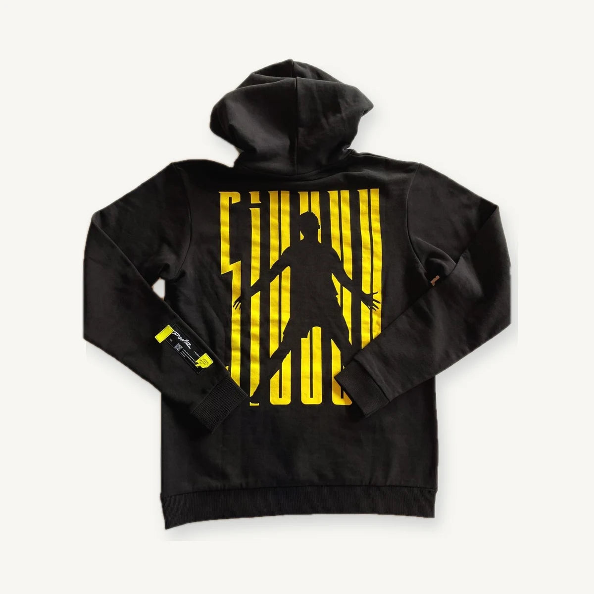 Black hoodie with large yellow back graphic